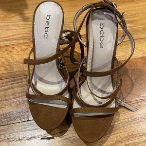 Bebe Brown Strappy Heels with Ankle Straps